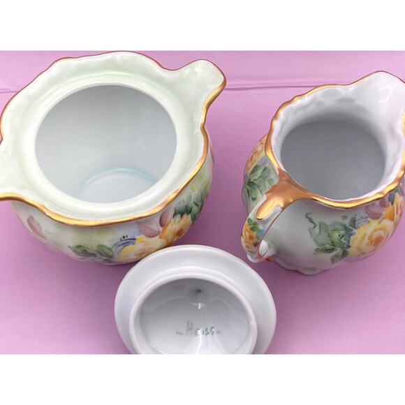 VTG Bareuther Porcelain Creamer Sugar Bowl Waldassen Bavaria Germany Hand Paint - Picture 6 of 12